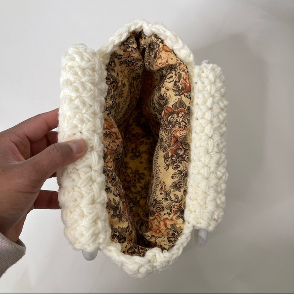 Vtg Crochet Double Handle Handbag Clutch Handmade Boho Purse - Picture 12 of 14